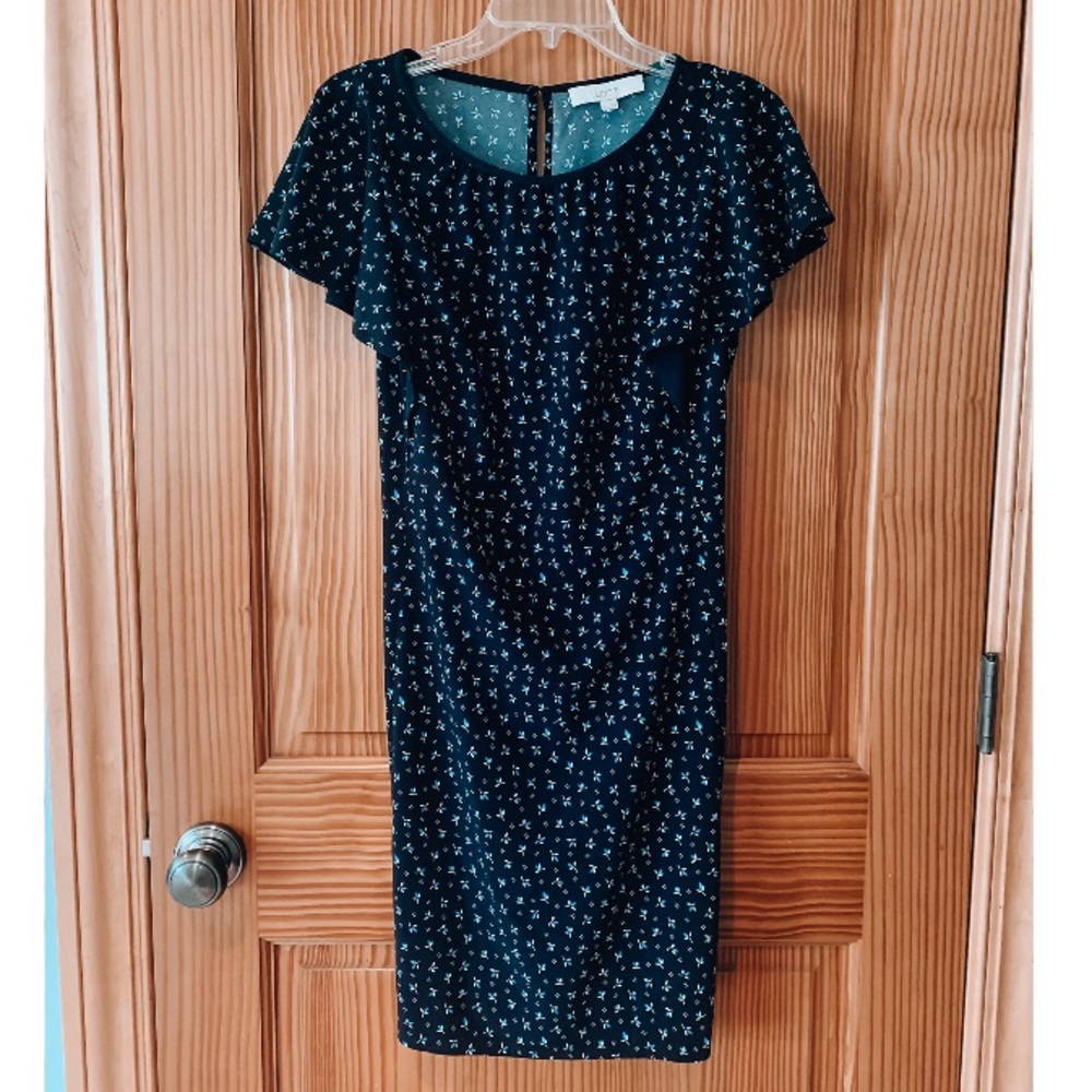 Flower Design Navy Dress